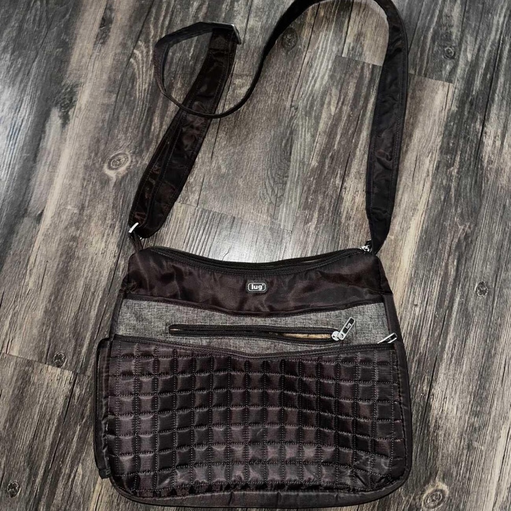 Stylish brown Lug Aerial Satchel Quilted Crossbody Bag